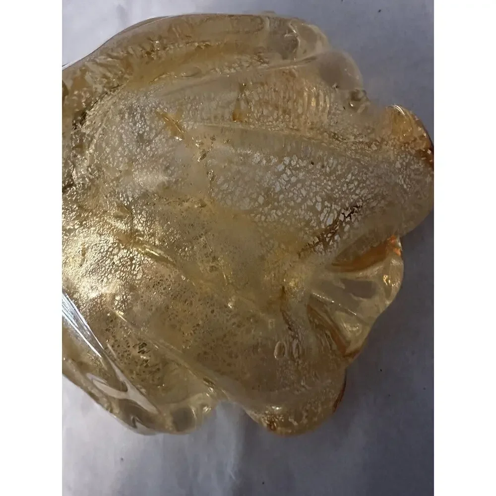 Vintage Murano Glass Aventurine Gold Flecks Ruffled Bowl Ashtray Candy Dish MCM
